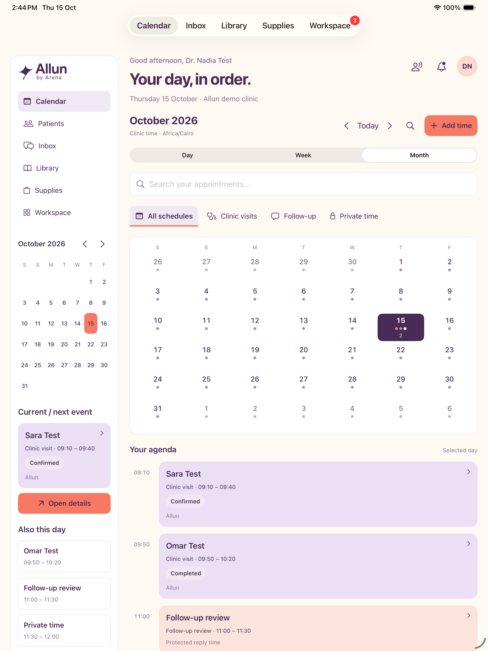 Allun iPad workspace preview with fictional information